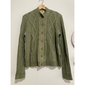 Woolrich Womens Sage Green Cable Knit Cardigan Sweater Ramie Cotton Large 13604